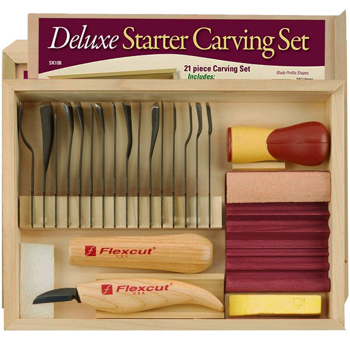 Flexcut SK108 21 Piece Starter Carving Set - with 16 tool profiles