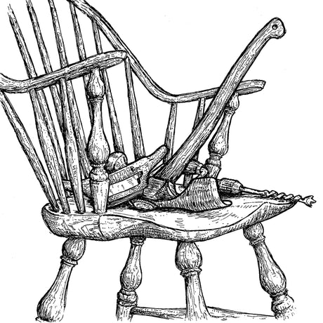 Windsor chair with chairmaking tools