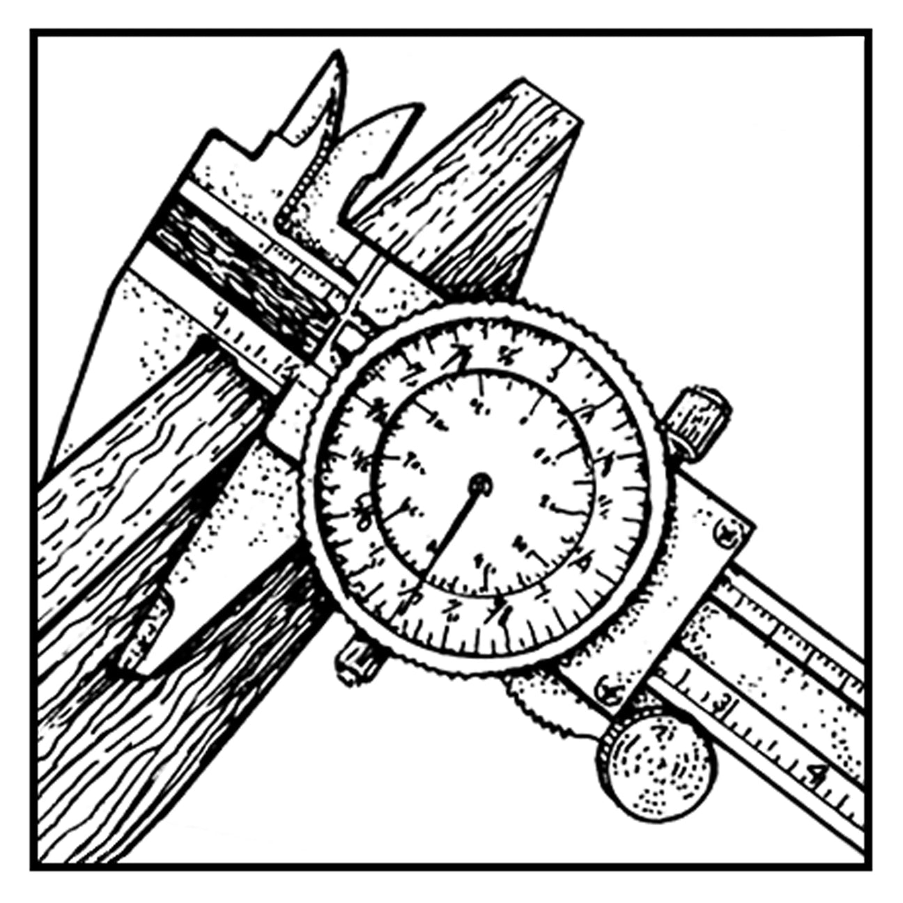 Dial caliper taking measurement of a board thickness