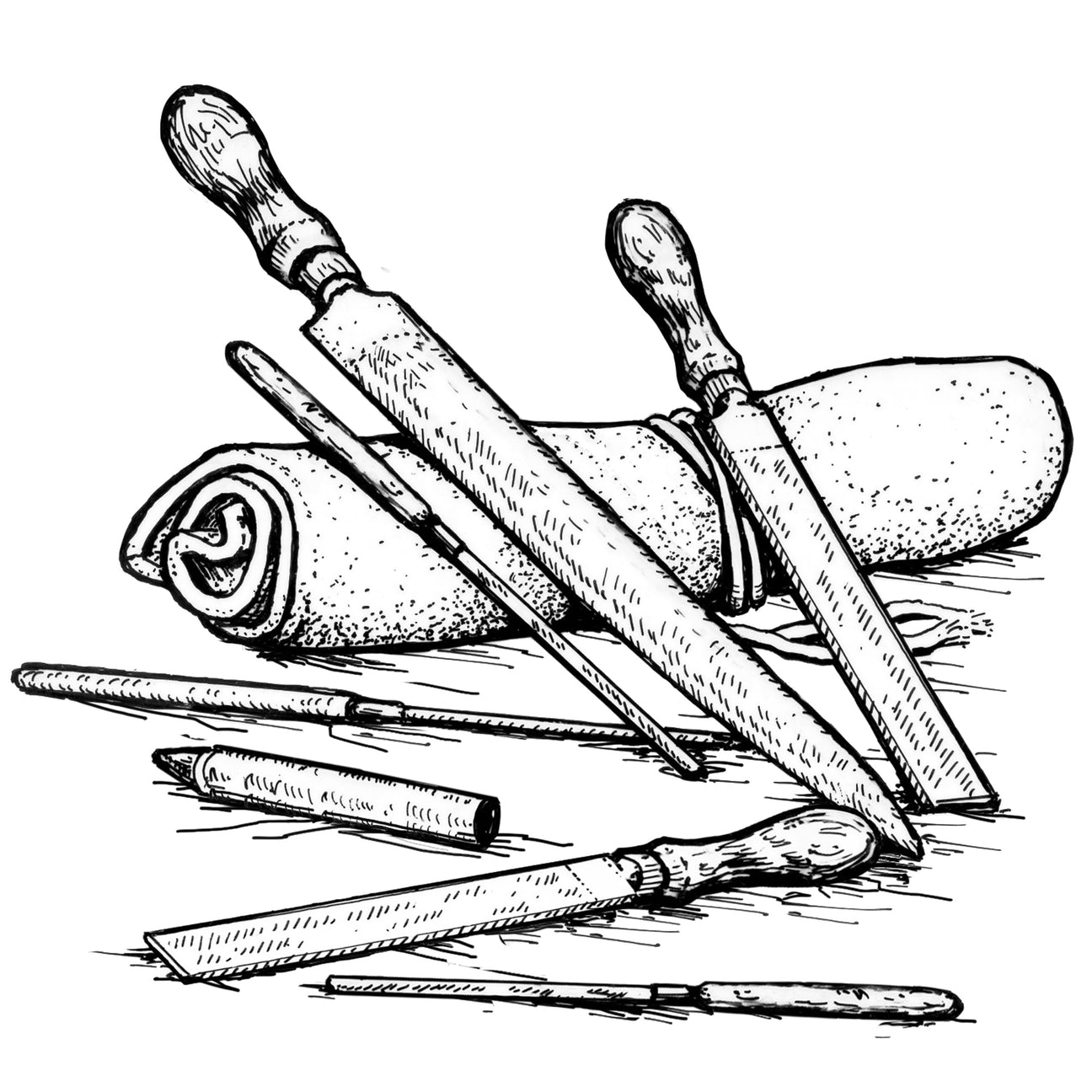 Wood files and rasps with a tool roll