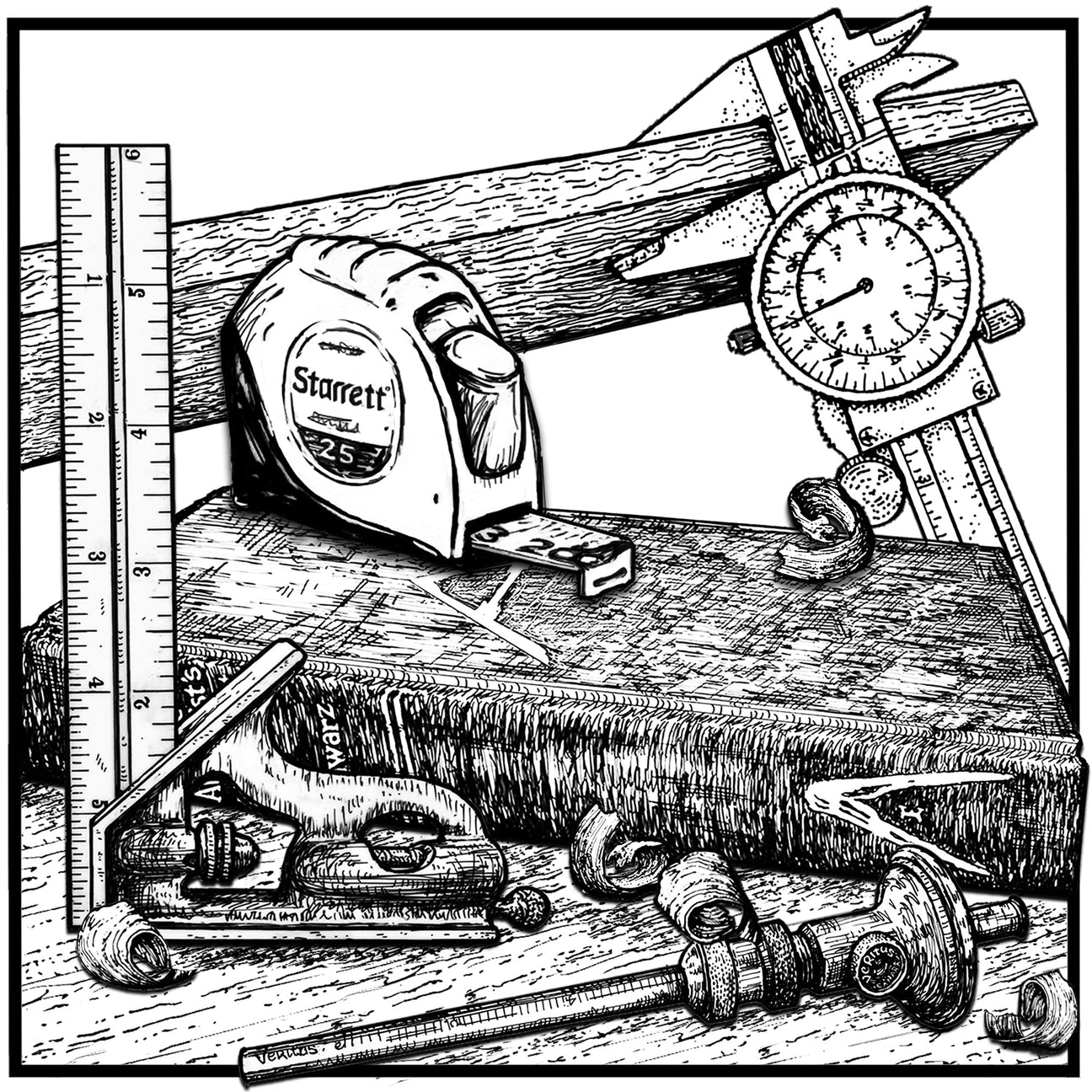 Assorted measuring tools with a book