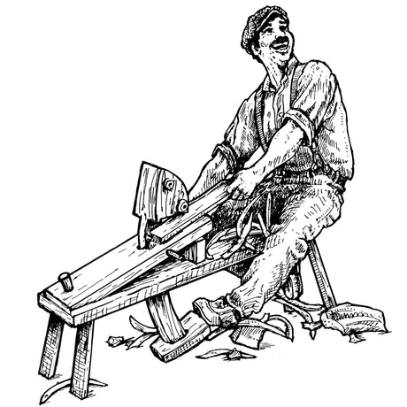 Roy Underhill using a spokeshave on a traditional drawhorse