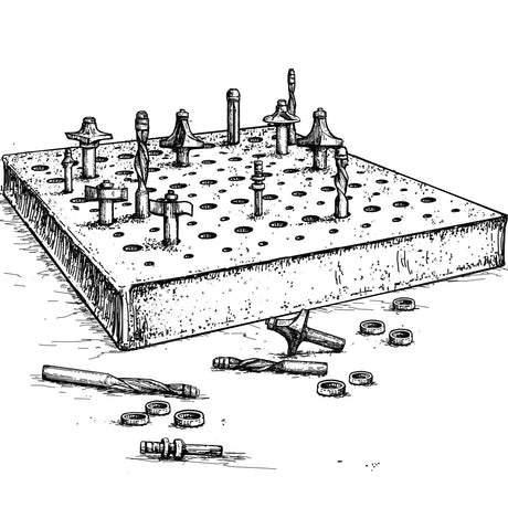 Router bit tray with bits and bearings