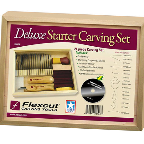Flexcut SK108 21 Piece Starter Carving Set - with 16 tool profiles