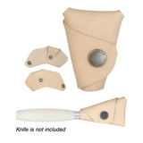 Leather sheath for Morakniv 162 or 164 Hook Knife - front view, rear view and closed view.
