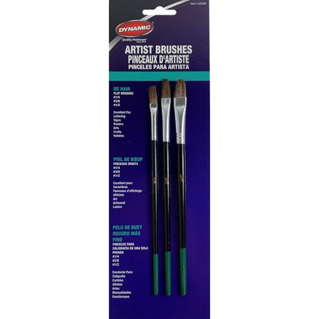Flat Ox Hair Artist Brushes - Set of 3