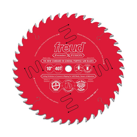Freud Premier Fusion General Purpose Blade - 10" x 40 Tooth - 1/8" Kerf