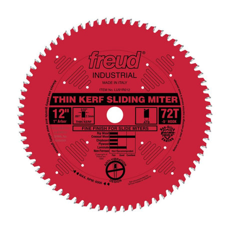 Freud 12" Thin Kerf Sliding Miter Blade: 12" x 72 Tooth - .090" Kerf