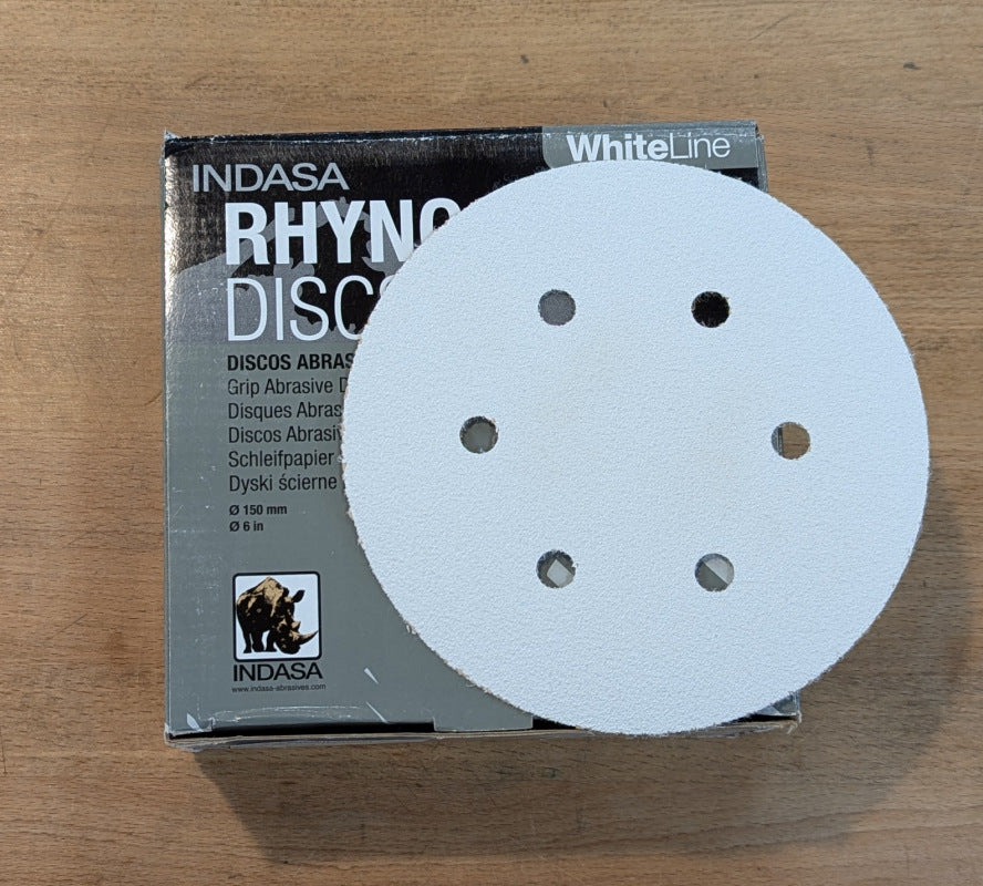 Indasa RhynoGrip White Line Hook & Loop Sanding Discs - 6 inch 6-Hole - Pack of 50