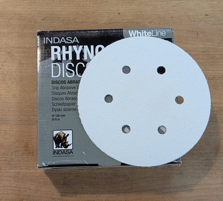 Indasa RhynoGrip White Line Hook & Loop Sanding Discs - 6 inch 6-Hole - Pack of 50
