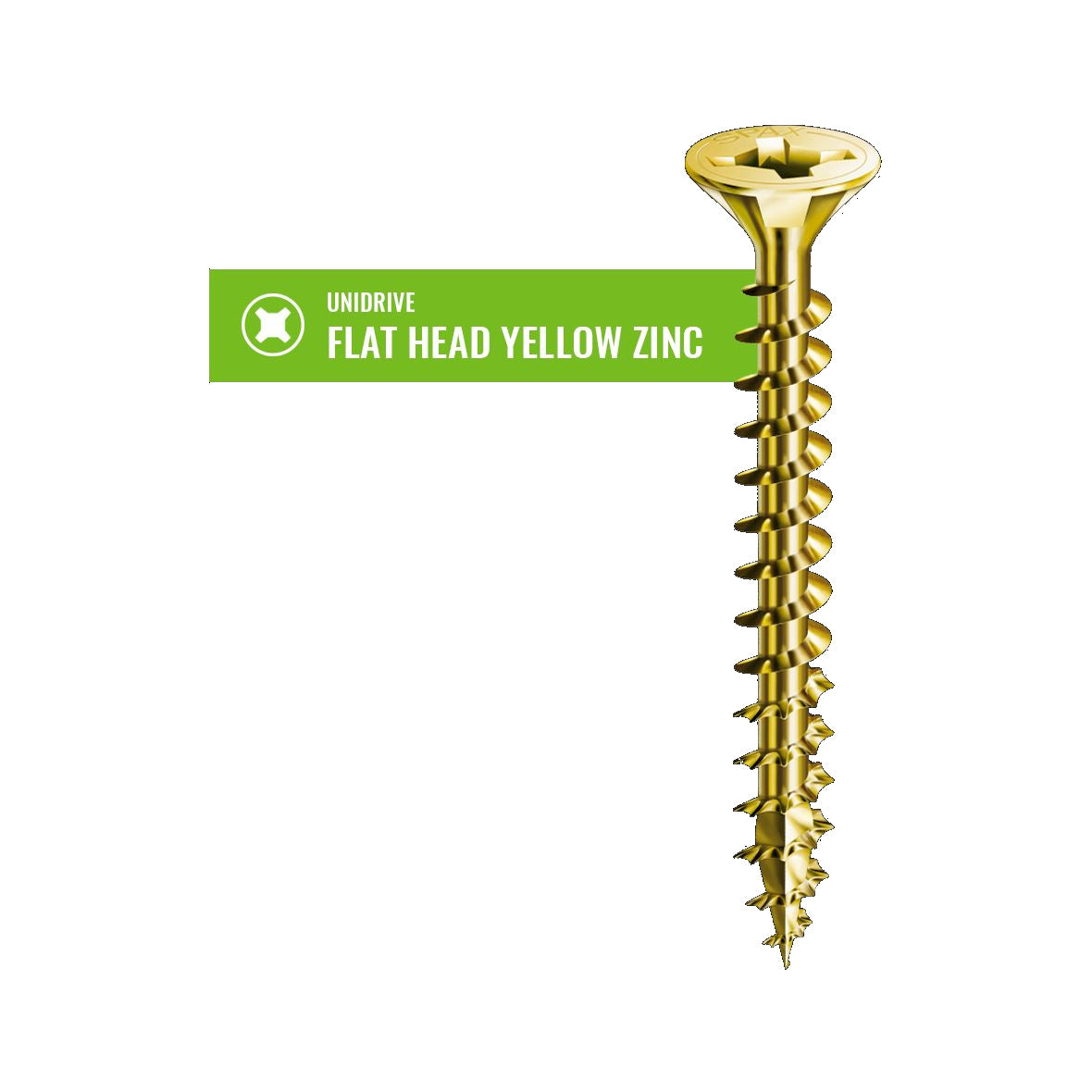 Spax Flat-Head Yellow Zinc Plated Screws - Unidrive - Square Drive